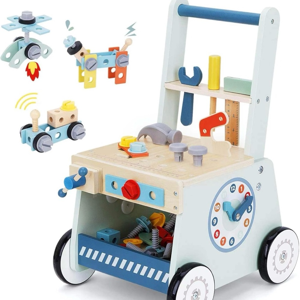 Wooden Activity Walker with Building Blocks